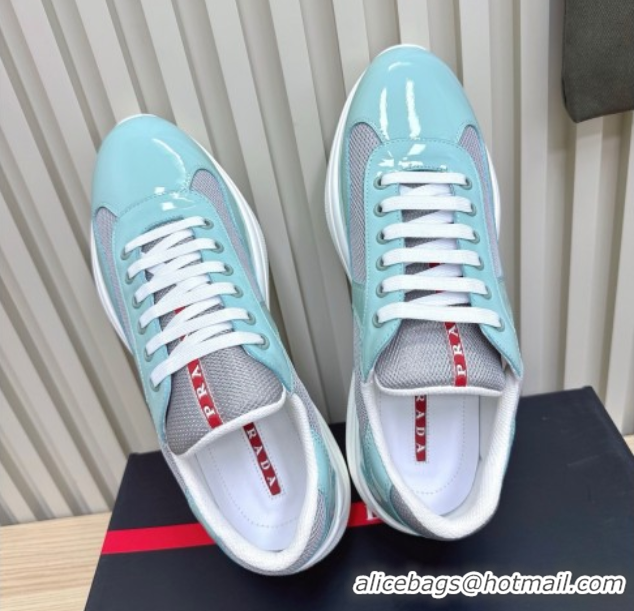 Sophisticated Prada Men's America's Cup Bike Patent Leather and Fabric Sneakers Blue 2025 3E6420 1027126