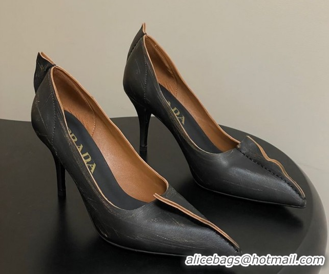 Stylish Prada Antiqued leather pumps 8.5cm with edges Black 2025 1I194O 1027127