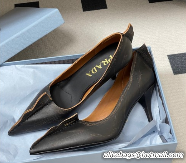 Stylish Prada Antiqued leather pumps 8.5cm with edges Black 2025 1I194O 1027127