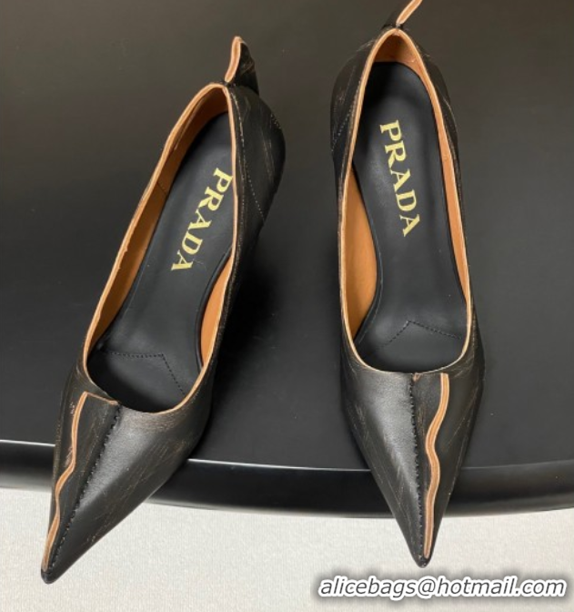 Stylish Prada Antiqued leather pumps 8.5cm with edges Black 2025 1I194O 1027127