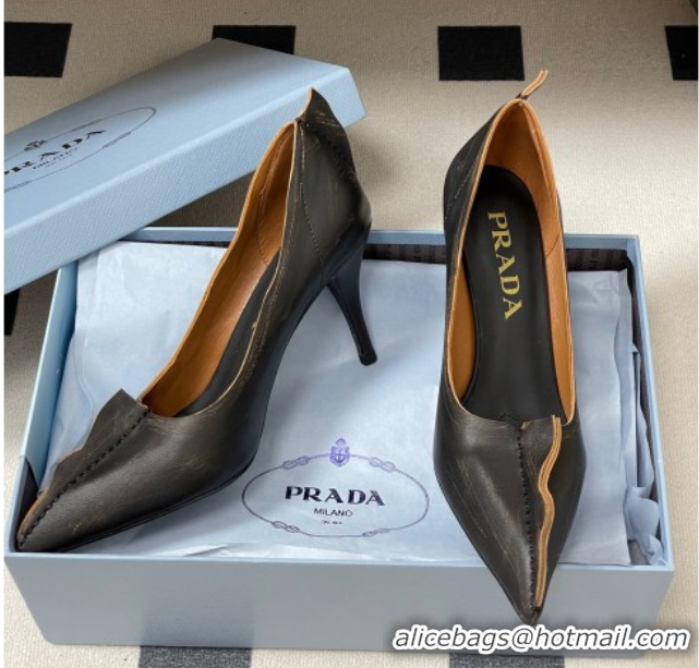 Stylish Prada Antiqued leather pumps 8.5cm with edges Black 2025 1I194O 1027127
