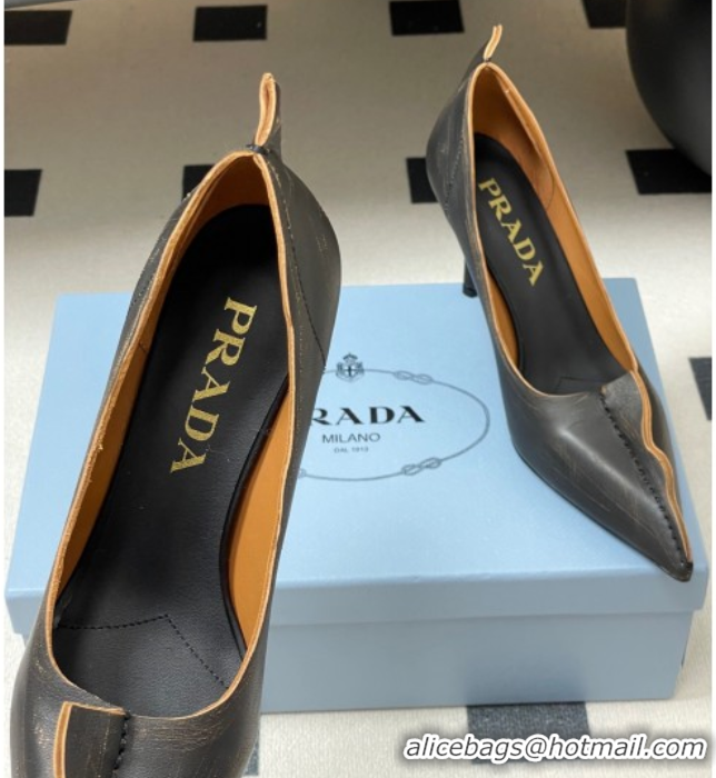 Stylish Prada Antiqued leather pumps 8.5cm with edges Black 2025 1I194O 1027127