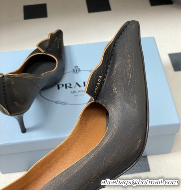 Stylish Prada Antiqued leather pumps 8.5cm with edges Black 2025 1I194O 1027127