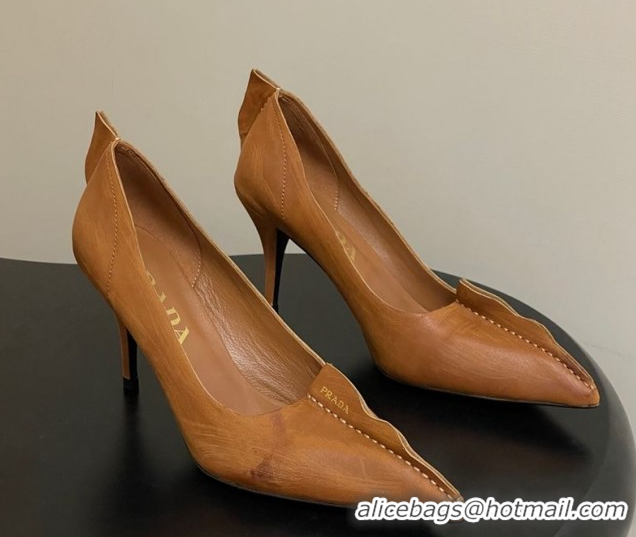 Purchase Prada Antiqued leather pumps 8.5cm with edges Brown 2025 1I194O 1027128