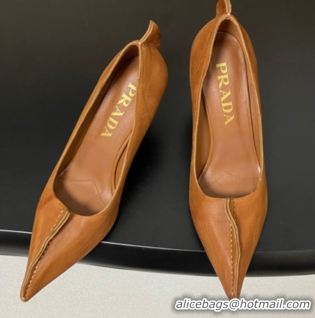 Purchase Prada Antiqued leather pumps 8.5cm with edges Brown 2025 1I194O 1027128