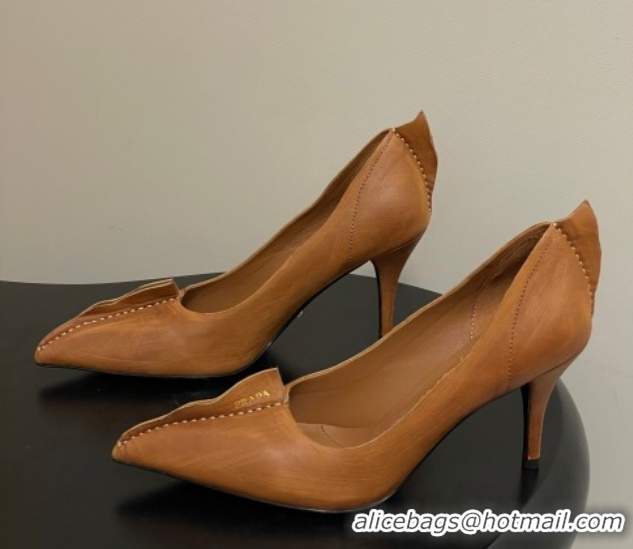 Purchase Prada Antiqued leather pumps 8.5cm with edges Brown 2025 1I194O 1027128
