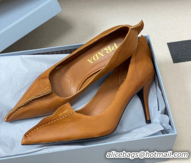 Purchase Prada Antiqued leather pumps 8.5cm with edges Brown 2025 1I194O 1027128