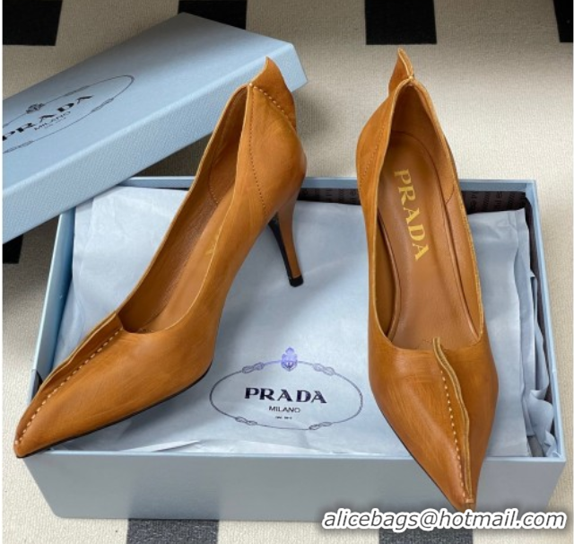 Purchase Prada Antiqued leather pumps 8.5cm with edges Brown 2025 1I194O 1027128