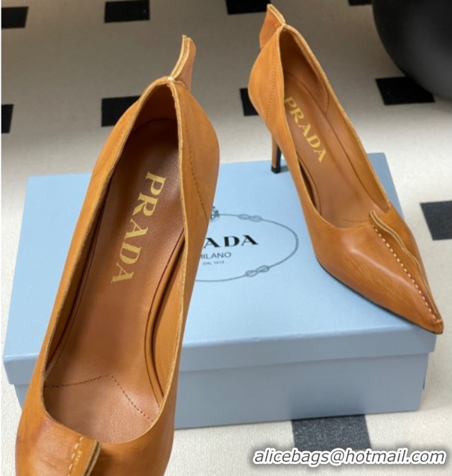 Purchase Prada Antiqued leather pumps 8.5cm with edges Brown 2025 1I194O 1027128