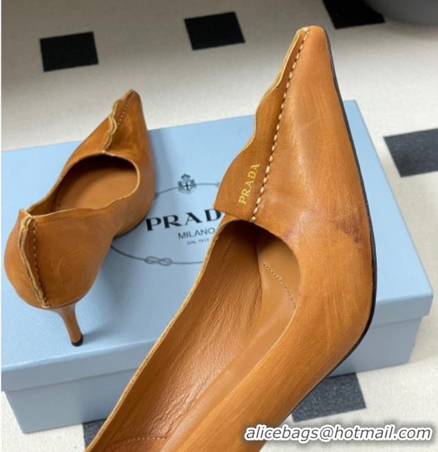 Purchase Prada Antiqued leather pumps 8.5cm with edges Brown 2025 1I194O 1027128