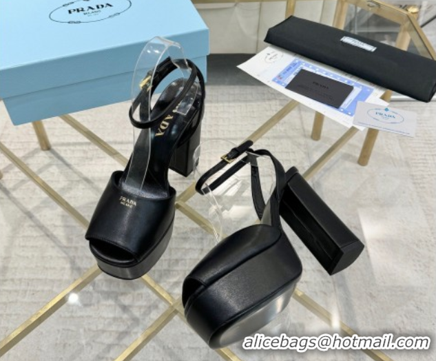 Most Popular Prada Leather Platform Heel Sandals 12cm Black 2025 PR102707 1027129