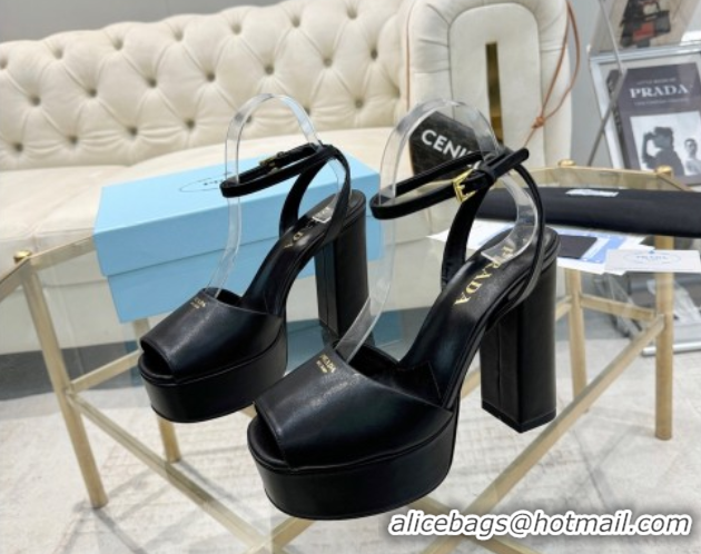 Most Popular Prada Leather Platform Heel Sandals 12cm Black 2025 PR102707 1027129