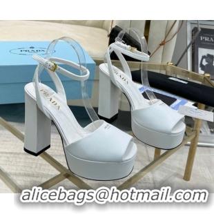 Popular Style Prada Leather Platform Heel Sandals 12cm Light Blue 2025 PR102707 1027130
