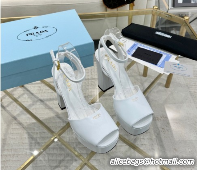 Popular Style Prada Leather Platform Heel Sandals 12cm Light Blue 2025 PR102707 1027130