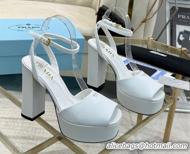 Popular Style Prada Leather Platform Heel Sandals 12cm Light Blue 2025 PR102707 1027130