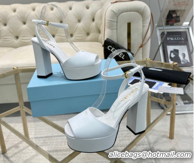 Popular Style Prada Leather Platform Heel Sandals 12cm Light Blue 2025 PR102707 1027130