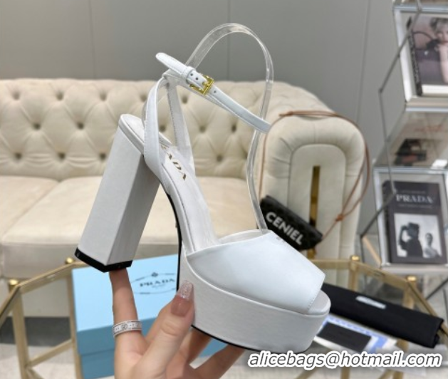 Popular Style Prada Leather Platform Heel Sandals 12cm Light Blue 2025 PR102707 1027130