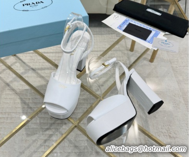 Popular Style Prada Leather Platform Heel Sandals 12cm Light Blue 2025 PR102707 1027130