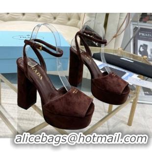 Sumptuous Prada Suede Platform Heel Sandals 12cm Dark Brown 2025 PR102707 1027132