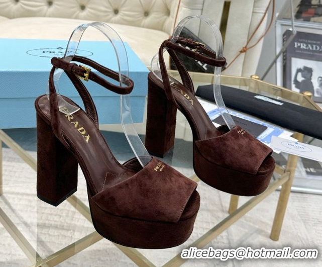 Sumptuous Prada Suede Platform Heel Sandals 12cm Dark Brown 2025 PR102707 1027132