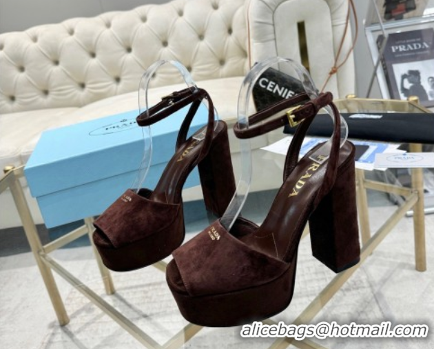 Sumptuous Prada Suede Platform Heel Sandals 12cm Dark Brown 2025 PR102707 1027132