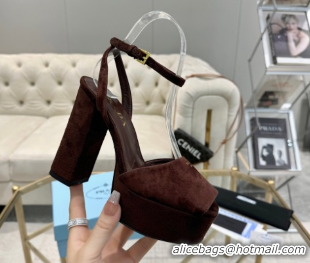 Sumptuous Prada Suede Platform Heel Sandals 12cm Dark Brown 2025 PR102707 1027132