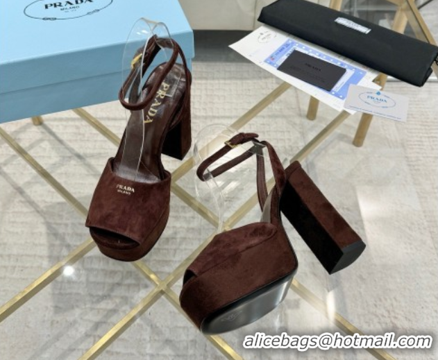 Sumptuous Prada Suede Platform Heel Sandals 12cm Dark Brown 2025 PR102707 1027132