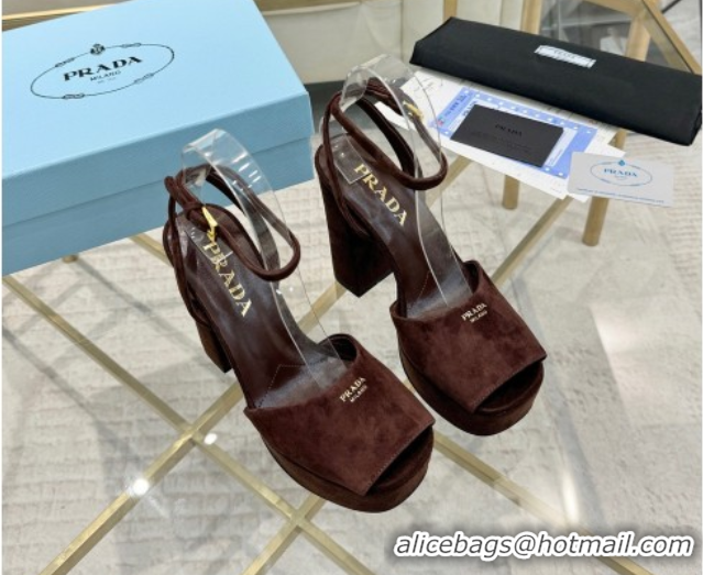 Sumptuous Prada Suede Platform Heel Sandals 12cm Dark Brown 2025 PR102707 1027132