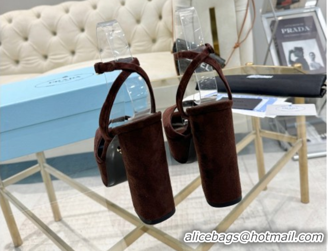 Sumptuous Prada Suede Platform Heel Sandals 12cm Dark Brown 2025 PR102707 1027132