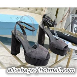 Stylish Prada Suede Platform Heel Sandals 12cm Dark Grey 2025 PR102707 1027133