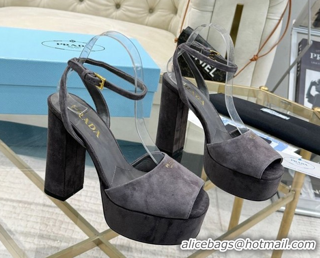 Stylish Prada Suede Platform Heel Sandals 12cm Dark Grey 2025 PR102707 1027133