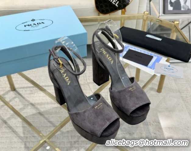 Stylish Prada Suede Platform Heel Sandals 12cm Dark Grey 2025 PR102707 1027133