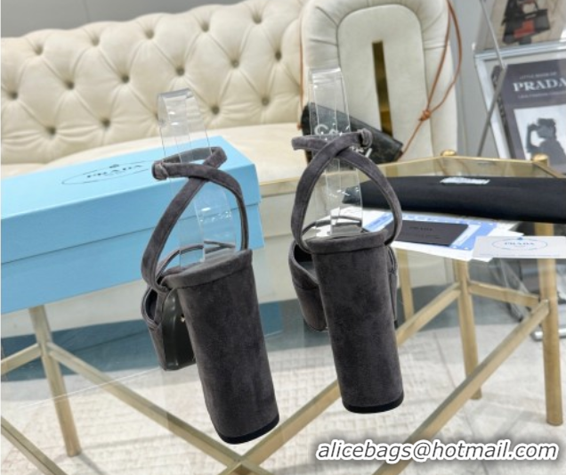 Stylish Prada Suede Platform Heel Sandals 12cm Dark Grey 2025 PR102707 1027133