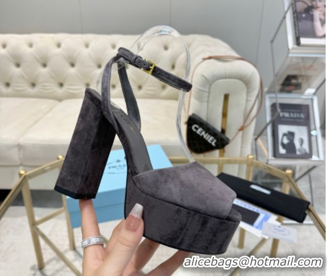 Stylish Prada Suede Platform Heel Sandals 12cm Dark Grey 2025 PR102707 1027133