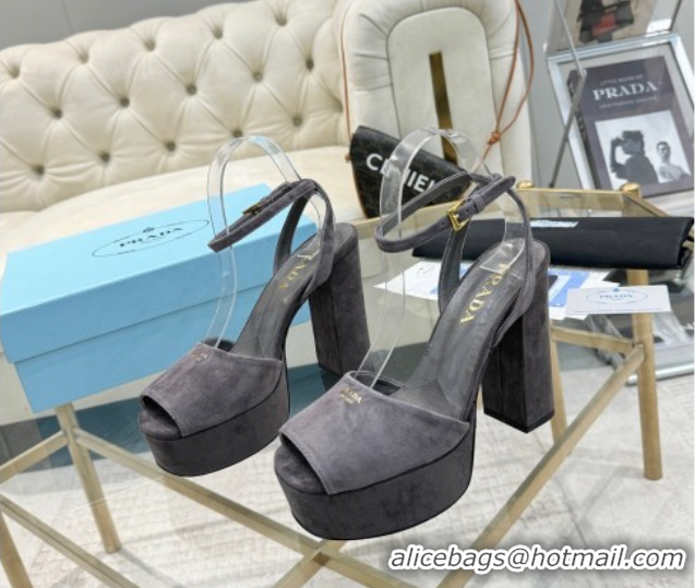 Stylish Prada Suede Platform Heel Sandals 12cm Dark Grey 2025 PR102707 1027133