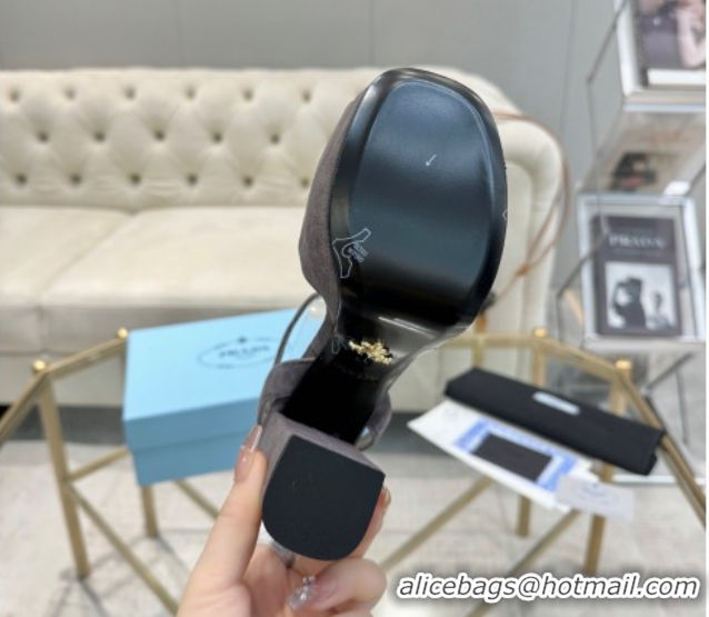 Stylish Prada Suede Platform Heel Sandals 12cm Dark Grey 2025 PR102707 1027133