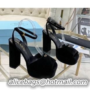 Grade Quality Prada Suede Platform Heel Sandals 12cm Black 2025 PR102707 1027134