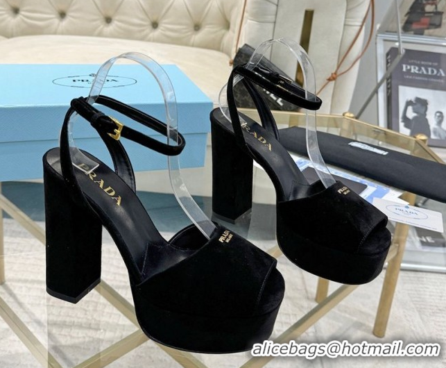 Grade Quality Prada Suede Platform Heel Sandals 12cm Black 2025 PR102707 1027134