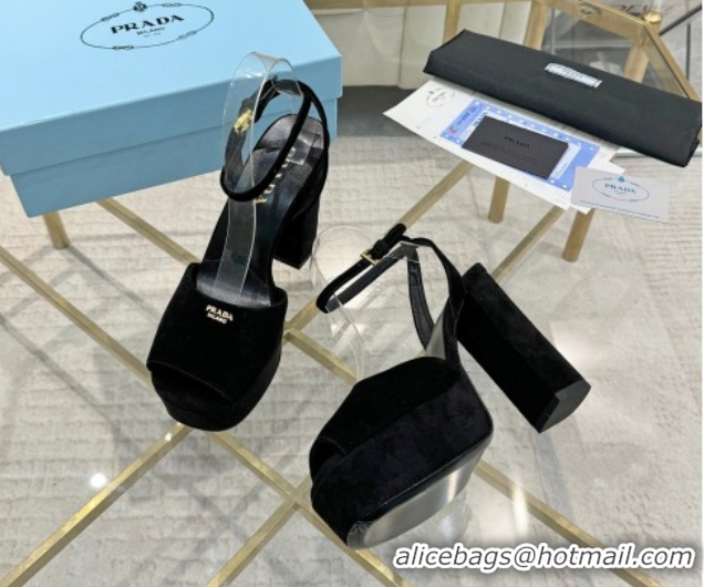 Grade Quality Prada Suede Platform Heel Sandals 12cm Black 2025 PR102707 1027134