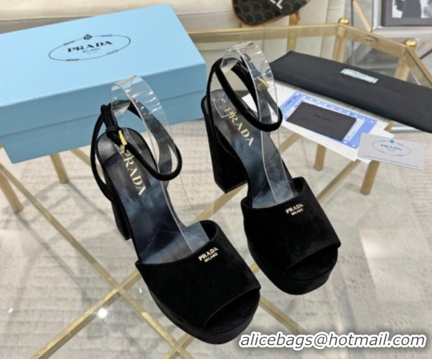 Grade Quality Prada Suede Platform Heel Sandals 12cm Black 2025 PR102707 1027134
