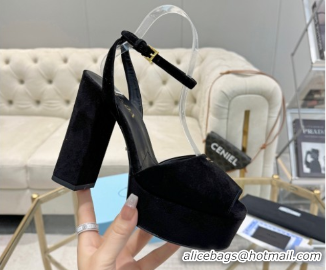 Grade Quality Prada Suede Platform Heel Sandals 12cm Black 2025 PR102707 1027134