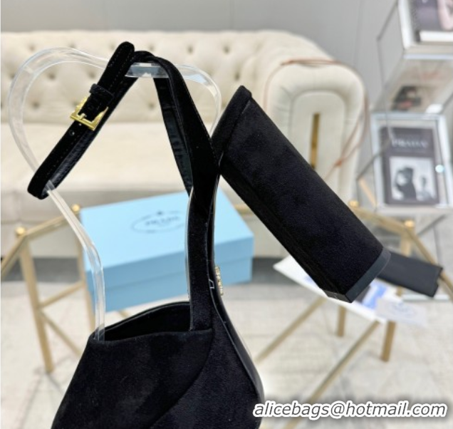 Grade Quality Prada Suede Platform Heel Sandals 12cm Black 2025 PR102707 1027134
