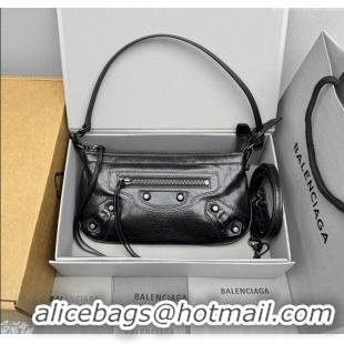 Inexpensive Balenciaga Le City Moto Small Shoulder Bag in Arena Storico Lambskin 92601 Black 2025