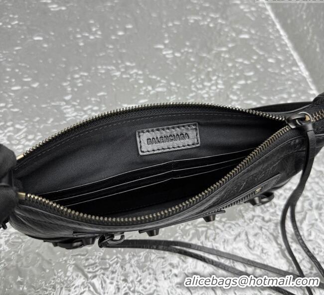 Inexpensive Balenciaga Le City Moto Small Shoulder Bag in Arena Storico Lambskin 92601 Black 2025