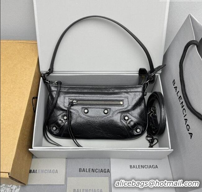 Inexpensive Balenciaga Le City Moto Small Shoulder Bag in Arena Storico Lambskin 92601 Black 2025