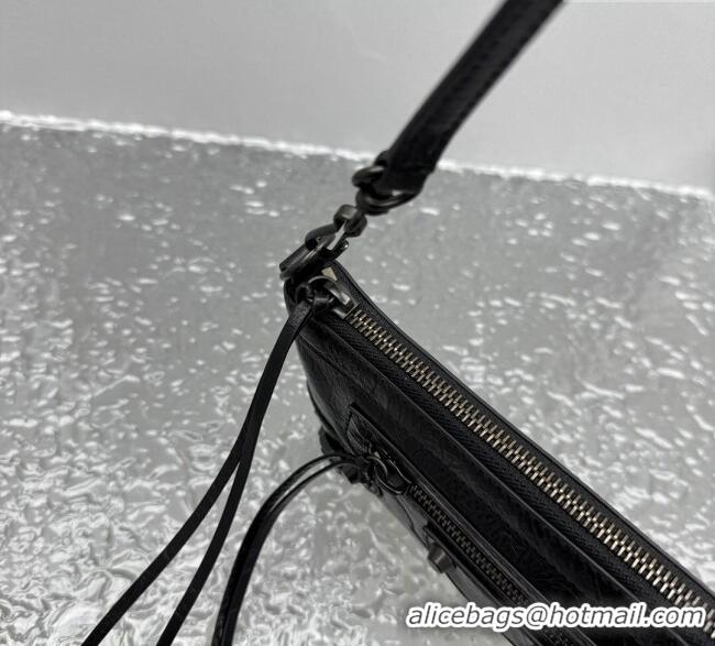 Inexpensive Balenciaga Le City Moto Small Shoulder Bag in Arena Storico Lambskin 92601 Black 2025
