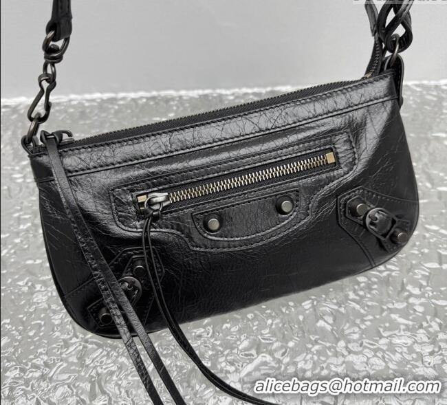 Inexpensive Balenciaga Le City Moto Small Shoulder Bag in Arena Storico Lambskin 92601 Black 2025