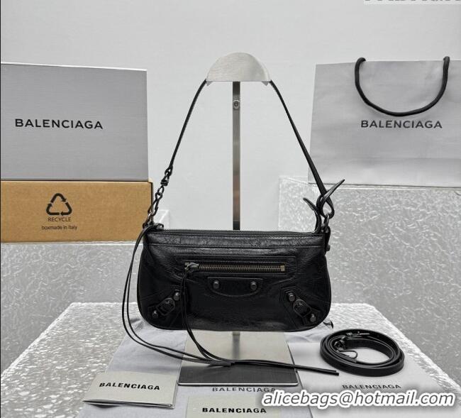 Inexpensive Balenciaga Le City Moto Small Shoulder Bag in Arena Storico Lambskin 92601 Black 2025