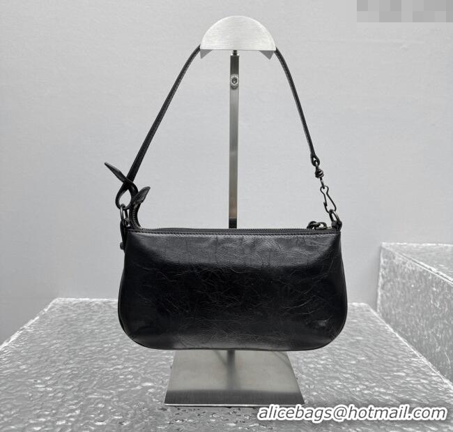 Inexpensive Balenciaga Le City Moto Small Shoulder Bag in Arena Storico Lambskin 92601 Black 2025