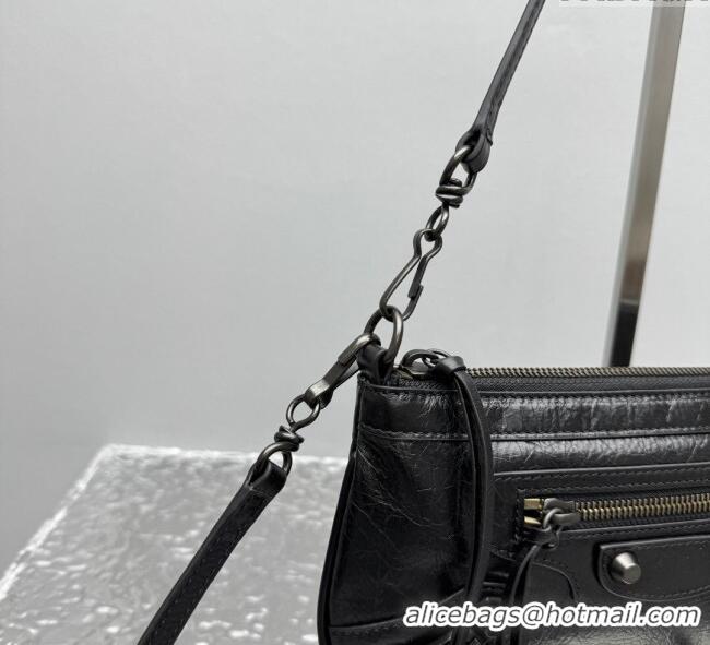 Inexpensive Balenciaga Le City Moto Small Shoulder Bag in Arena Storico Lambskin 92601 Black 2025